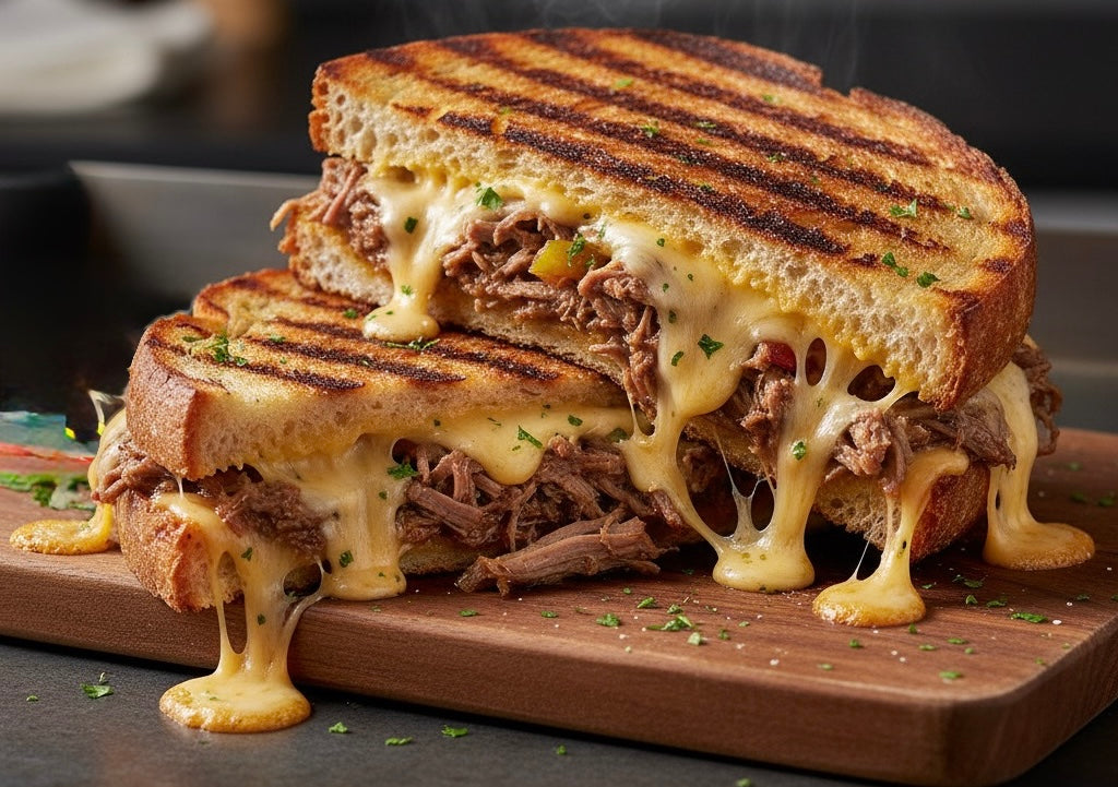 Hearty Beef & Veggie Soup with Grilled Cheese Sandwich | Comfort Food Combo