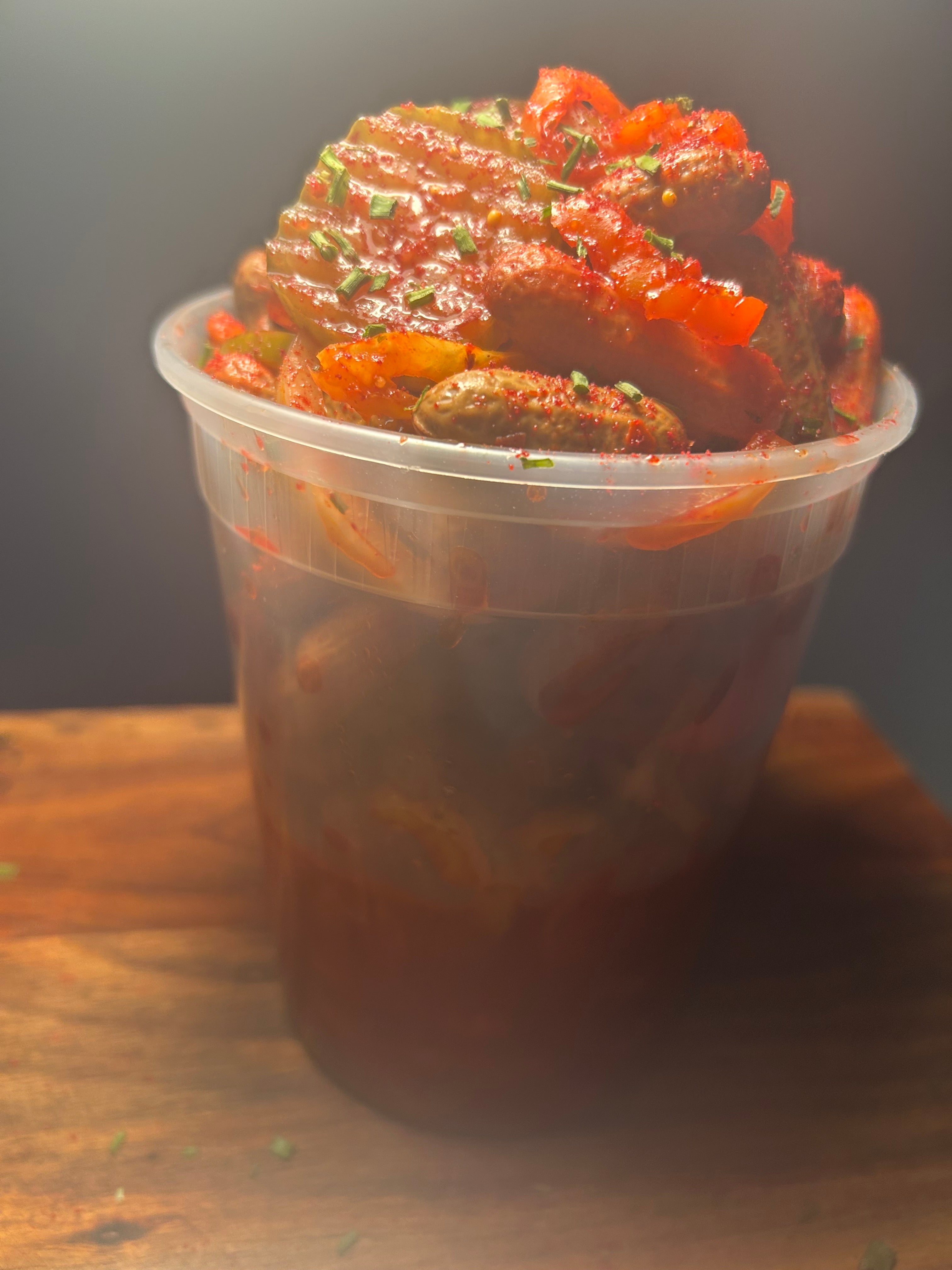 Spicy Cajun Peanut Bowl – Slow-Cooked Boiled Peanuts with Jalapeños, Sausage, Eggs, Banana Peppers & Pickles
