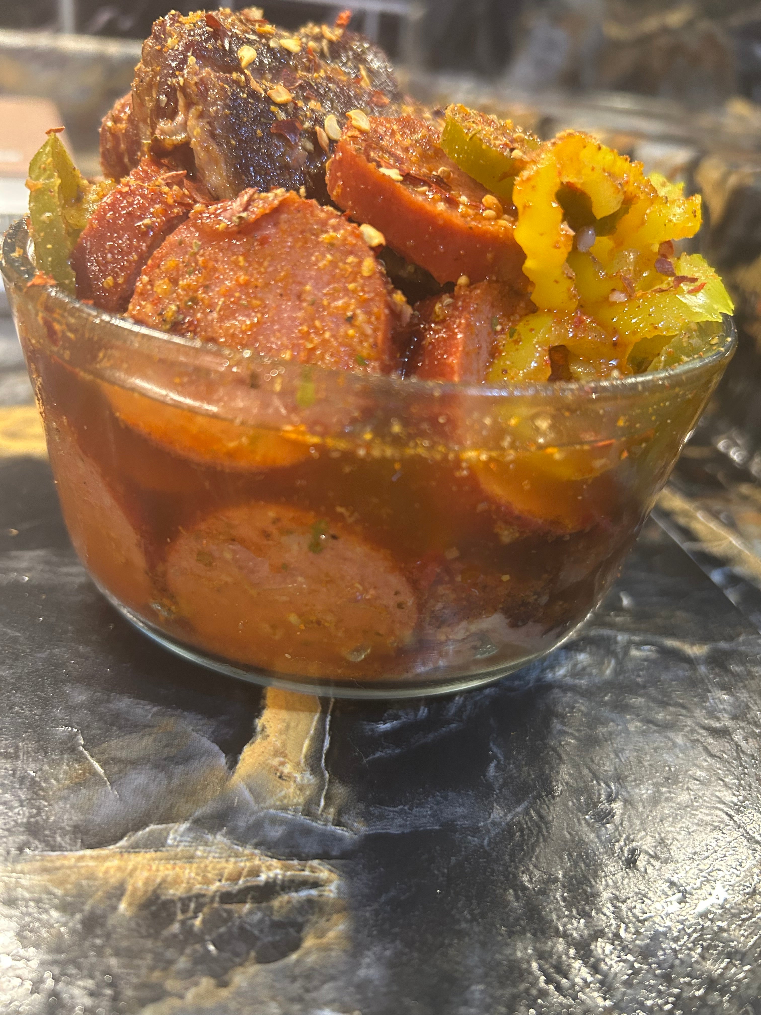 Spicy Southern Bowl with Smoked Neck Bones, Pork Hot Sausage, Jalapeños & Banana Peppers