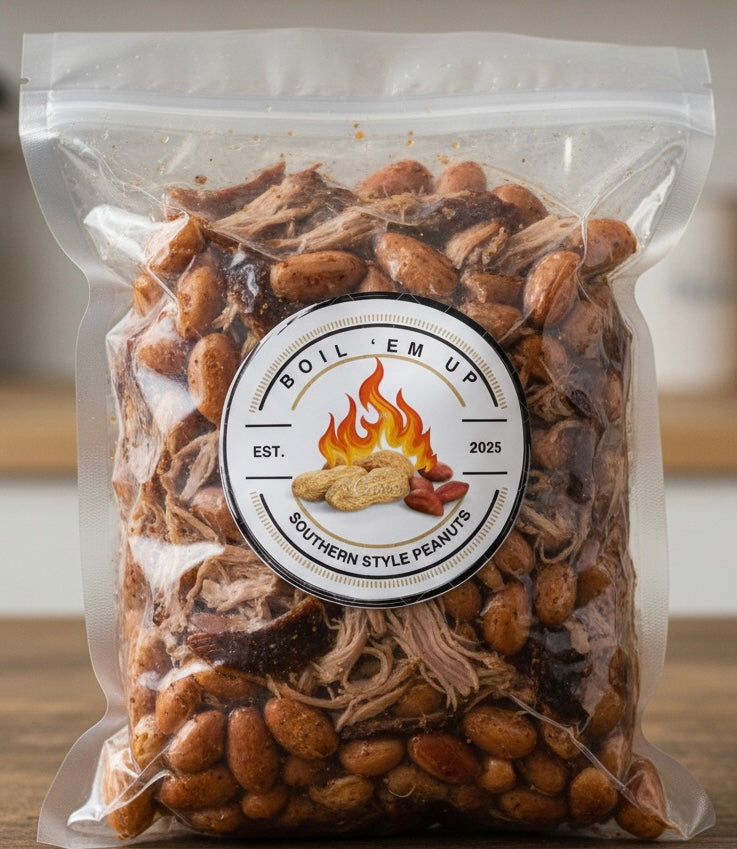 Boiled peanuts with smoked turkey meat served hot and seasoned at Boil ’Em Up